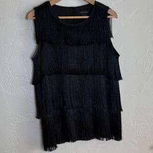 Club Monaco Black Fringe Sleeveless Top